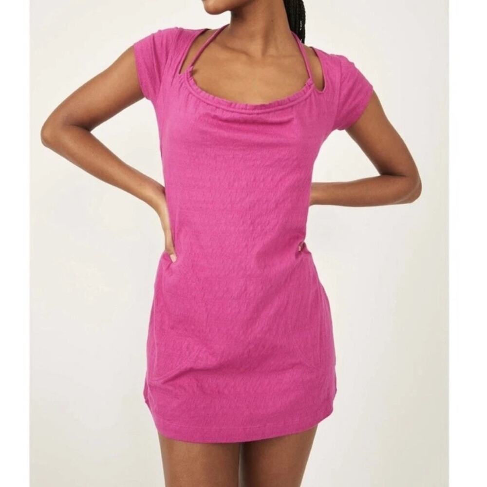 Free People Beach Vivi Raspberry Pink Mini Dress Open Back Pockets Size XL